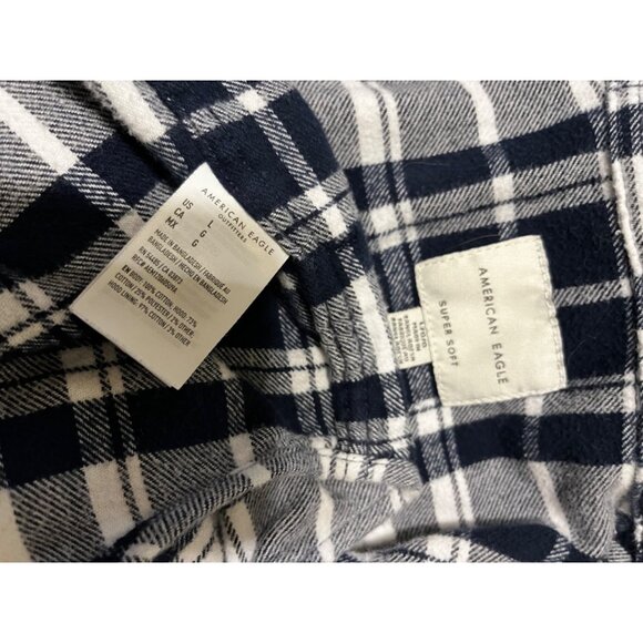 American Eagle Super Soft Hooded Flannel Shirt Dark Blue Plaid L - Picture 4 of 4